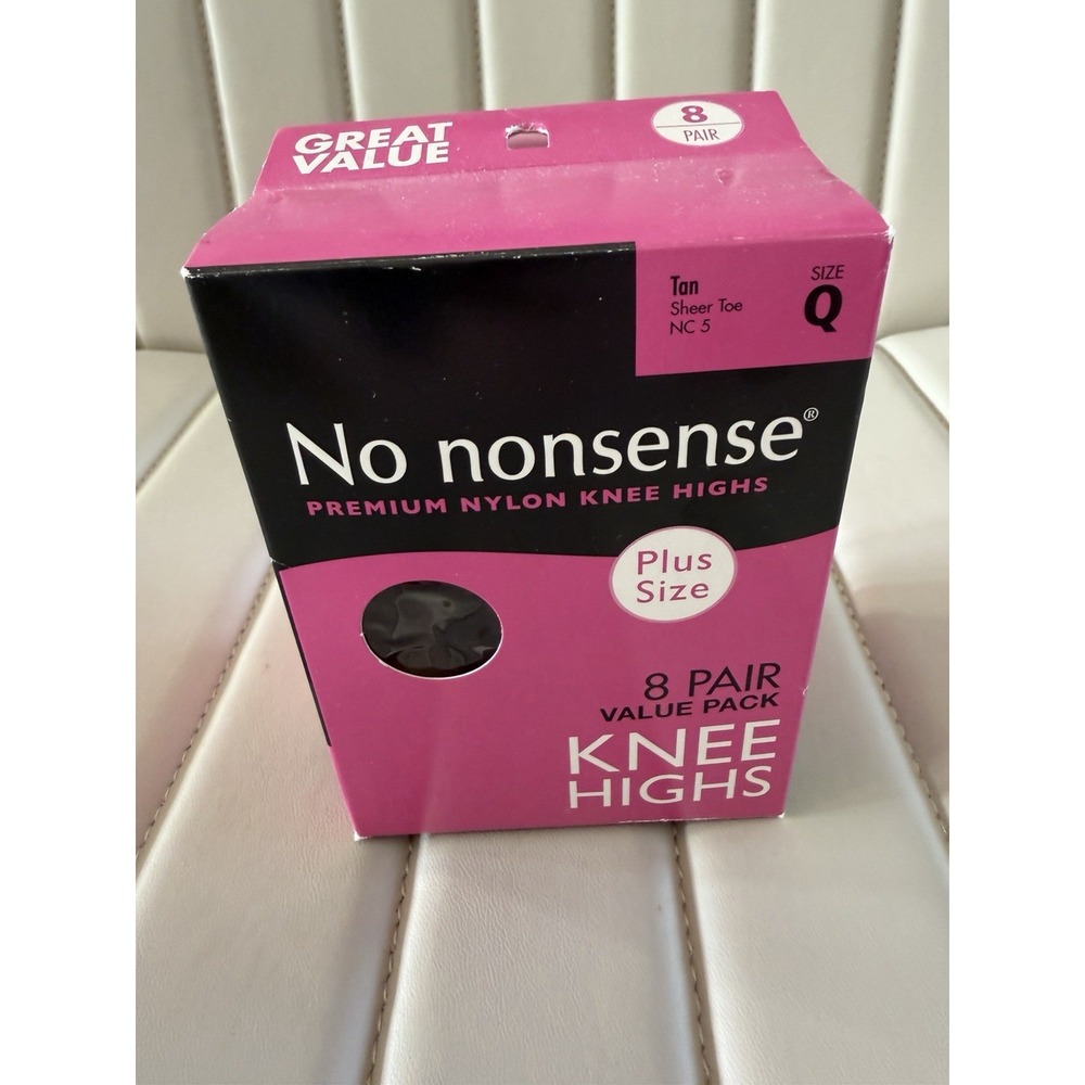 No Nonsense Comfort Top Knee Highs 8 Pair Value Pack TAN PLUS Size NC5 Sheer Toe
